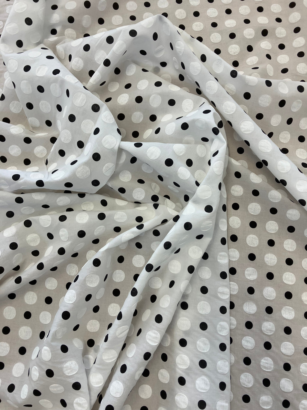 KOKKA Design Waffle Ripple Cotton Lawn Black and White polka dots