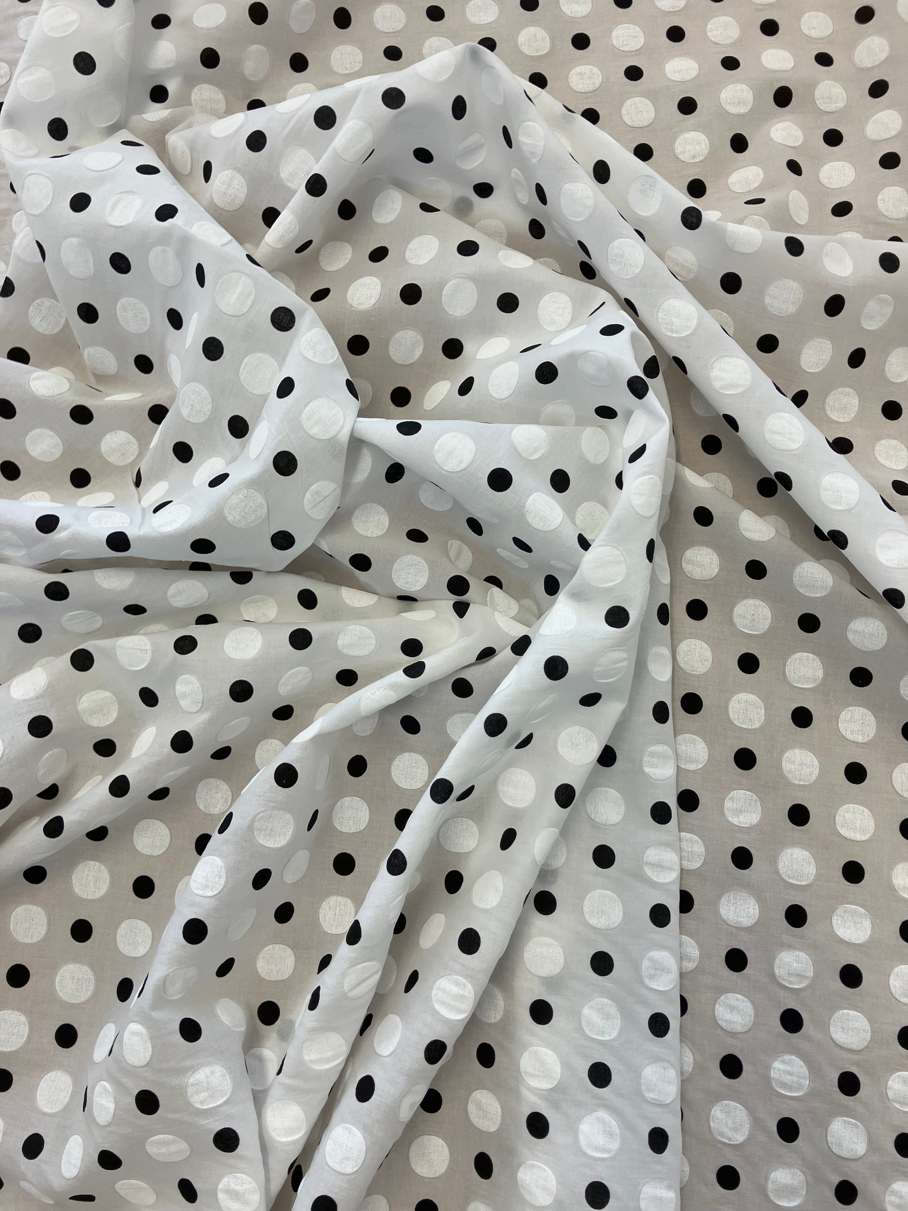 KOKKA Design Waffle Ripple Cotton Lawn Black and White polka dots