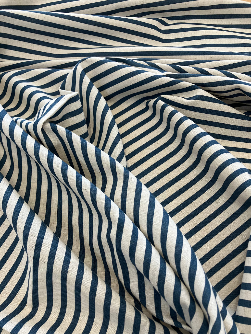 Cotton Linen Blended Sheeting Navy Stripe