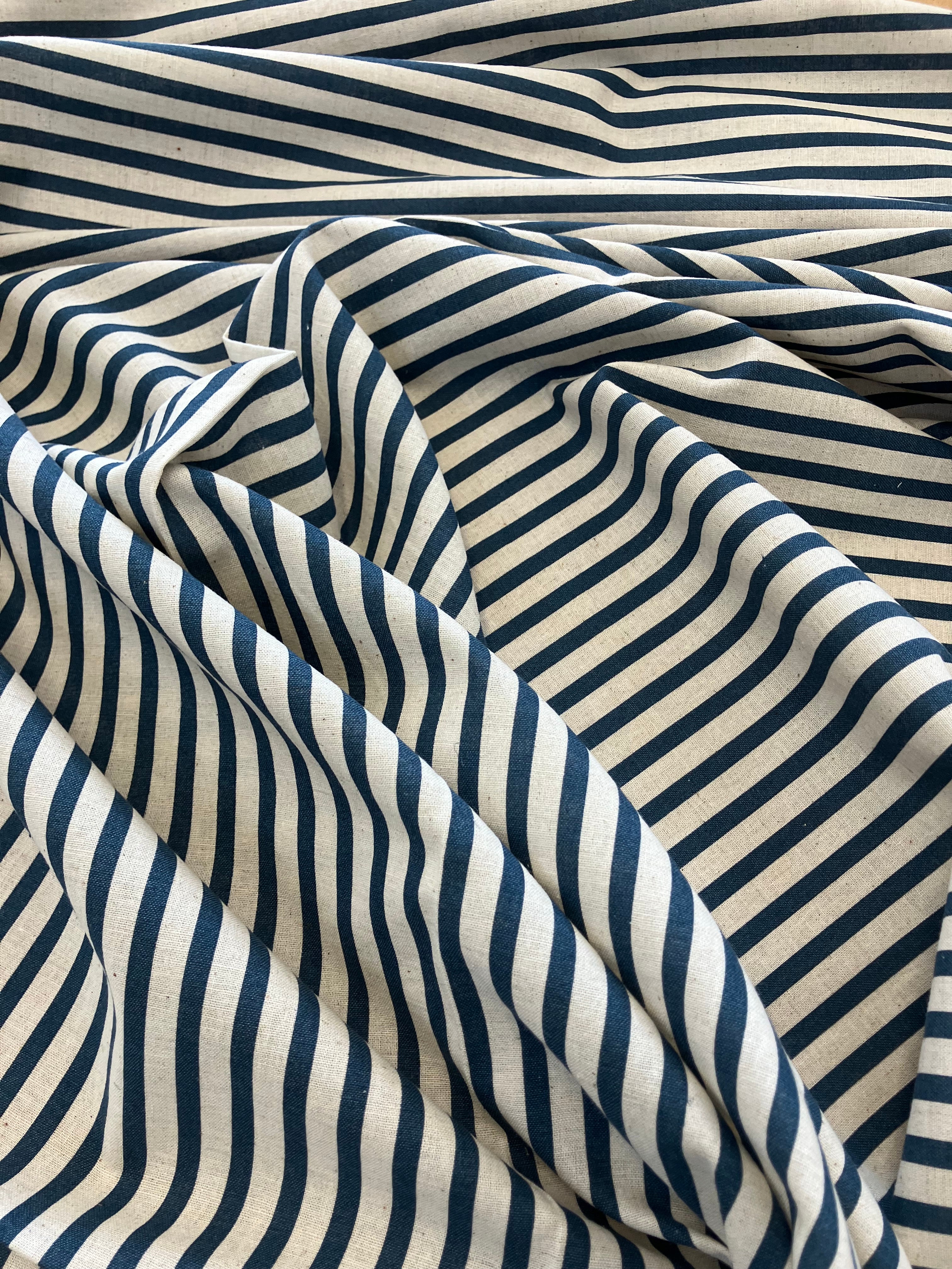 Cotton Linen Blended Sheeting Navy Stripe