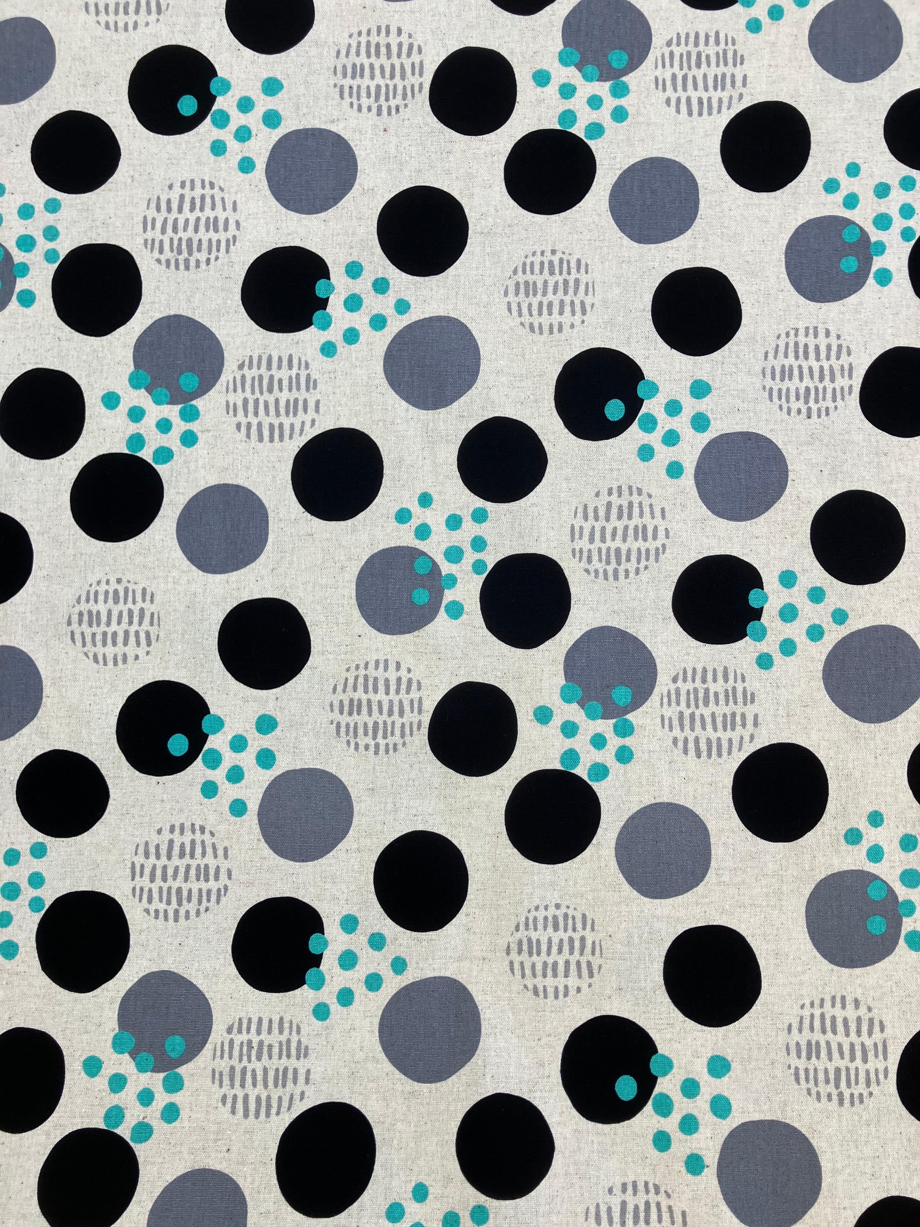 KOKKA Art Geome Dots Cotton Linen Blend Canvas Grey/Green